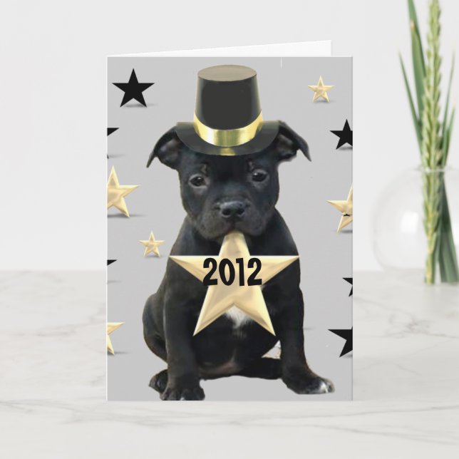 Frohe Silvester-Bull-Terrier-Karte Feiertagskarte (Vorderseite)