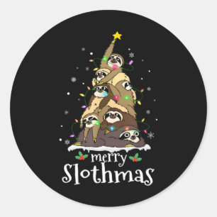 Frohe Slothmas Niedliche Xmas Sloth Weihnachtsmann Runder Aufkleber