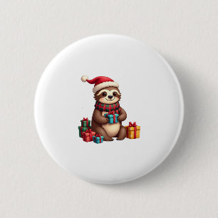 Frohe Slothmas süße Weihnachten Faultier Santa Hut Button