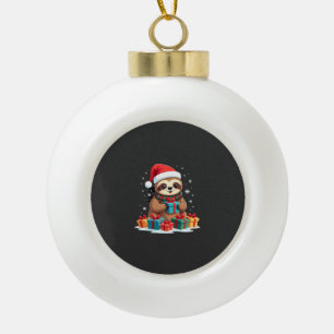 Frohe Slothmas süße Weihnachten Faultier Santa Hut Keramik Kugel-Ornament