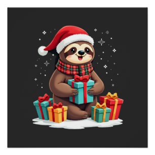 Frohe Slothmas süße Weihnachten Faultier Santa Hut Poster
