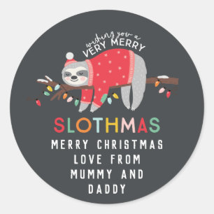 Frohe slothmas Trägheit Weihnachten Runder Aufkleber