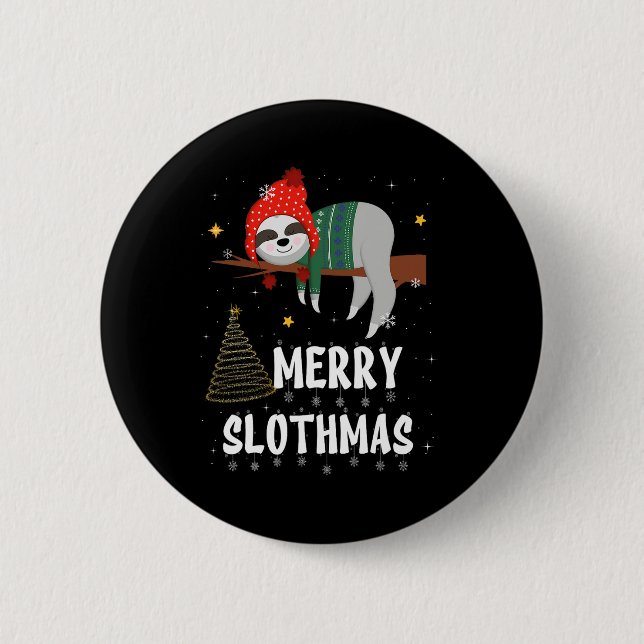 Frohe Slothmas Weihnachtspyjamahose für Slothliebh Button (Vorderseite)
