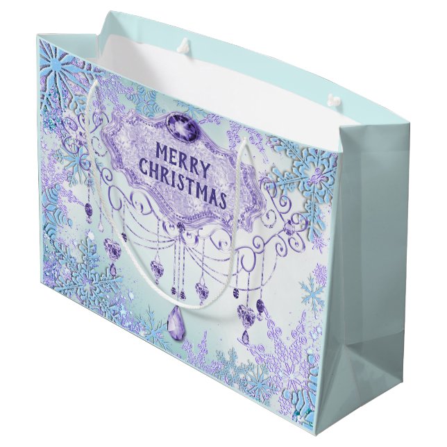 Frohe Snowflake Winter Wunderland Weihnachten Große Geschenktüte (Rückseite Schrägansicht)