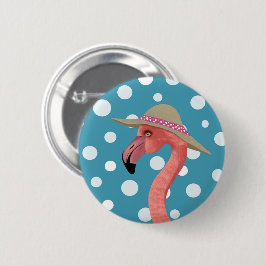 Frohe Sommer Flamingo Blue Polka Dot Sommerhut Button