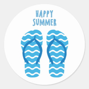 Frohe Sommerklemme mit Flip Flops Runder Aufkleber