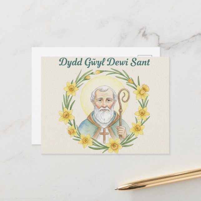 Frohe St. Davids-Tag Postkarte (Vorderseite/Rückseite Beispiel)