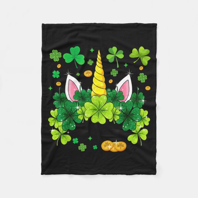 Frohe St. Patricks Day Einhorn Gesicht Irisches Kl Fleecedecke (Vorderseite)