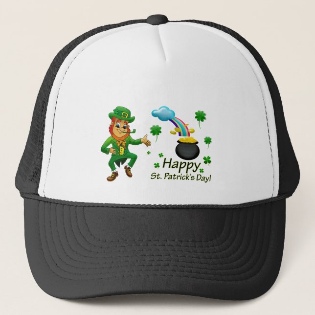 Frohe St. Patricks Day Leprechaun Regenbogen  Truckerkappe (Vorderseite)