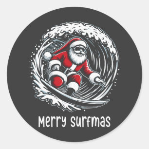 Frohe Surf-Weihnachten Runder Aufkleber
