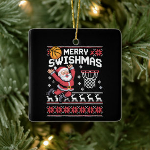 Frohe Swishmas Basketball hässliches Weihnachten X Keramikornament