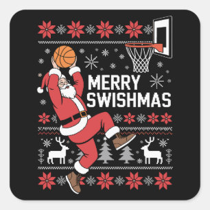 Frohe Swishmas Basketball hässliches Weihnachten X Quadratischer Aufkleber