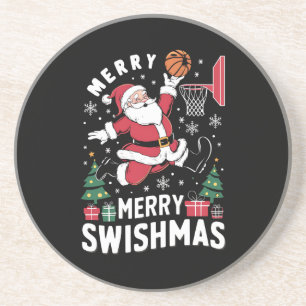 Frohe Swishmas Weihnachten Santa spielt Basketball Getränkeuntersetzer