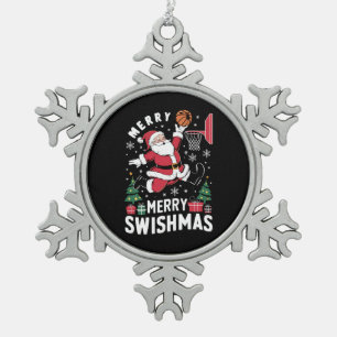 Frohe Swishmas Weihnachten Santa spielt Basketball Schneeflocken Zinn-Ornament