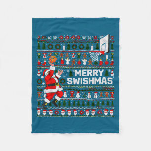 Frohe Swishmas Weihnachtsmann Basketball hässliche Fleecedecke