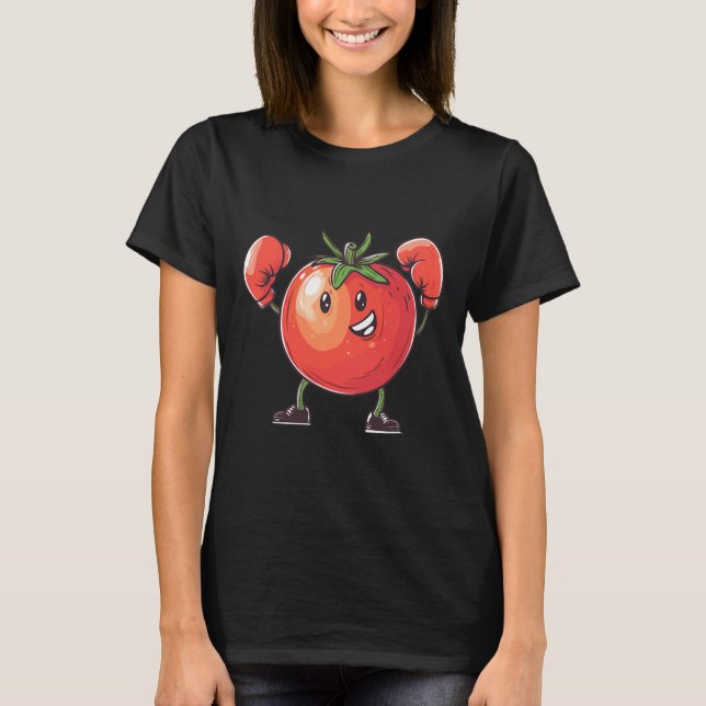 Frohe Tomate mit Boxhandschuhen Spaß T-Shirt (Vorderseite)
