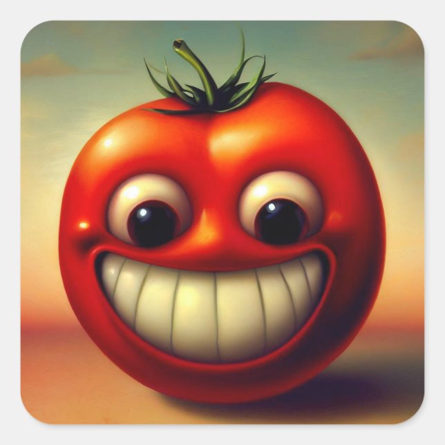 Frohe Tomate Quadratischer Aufkleber (Vorderseite)