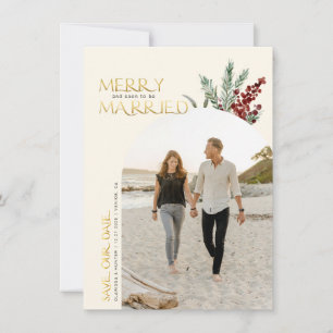 Frohe und bald Ecru Farbe Verheiratet Weihnachten Save The Date