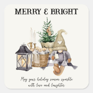 Frohe und helle Aquarellfarbe Weihnachtsaufkleber Quadratischer Aufkleber