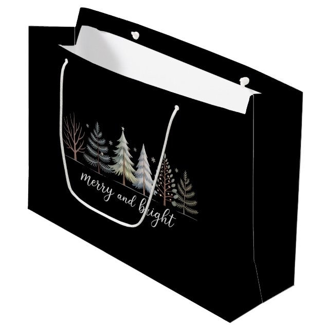 Frohe und helle Bäume Weihnachtsferien Winter Große Geschenktüte (Vorderseite Schrägansicht)