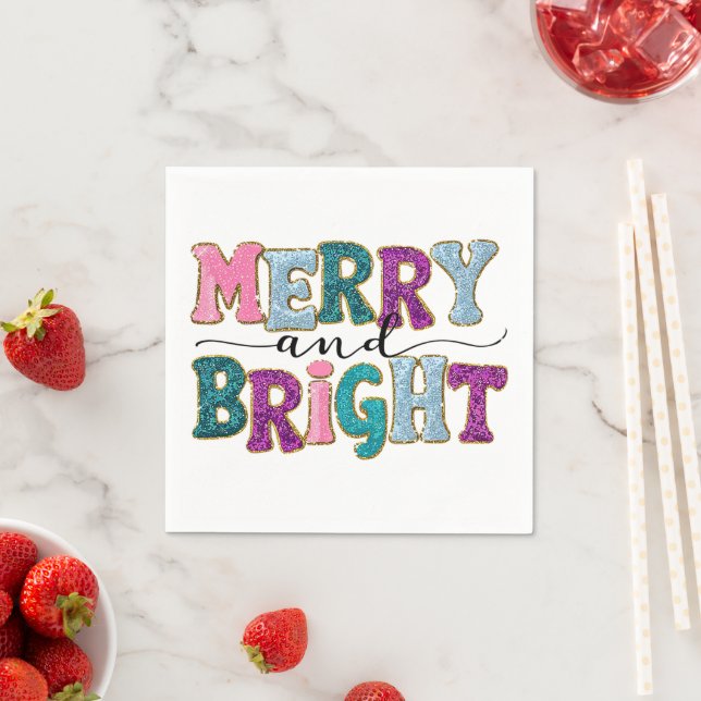 Frohe und helle Glitzer Weihnachten Serviette (Beispiel)
