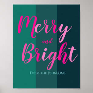 Frohe und helle grüne und rosa Weihnachten Poster