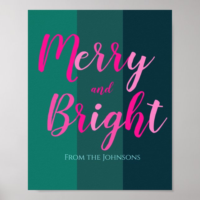 Frohe und helle grüne und rosa Weihnachten Poster (Vorne)