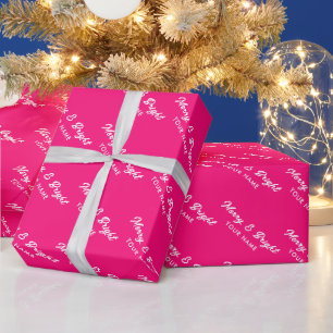 Frohe und helle heiße Neon rosa Drehbuch Weihnacht Geschenkpapier