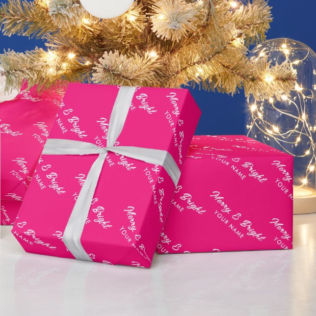 Frohe und helle heiße Neon rosa Drehbuch Weihnacht Geschenkpapier (Feiertage)