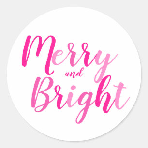 Frohe und helle Hot Pink Script Weihnachten Runder Aufkleber