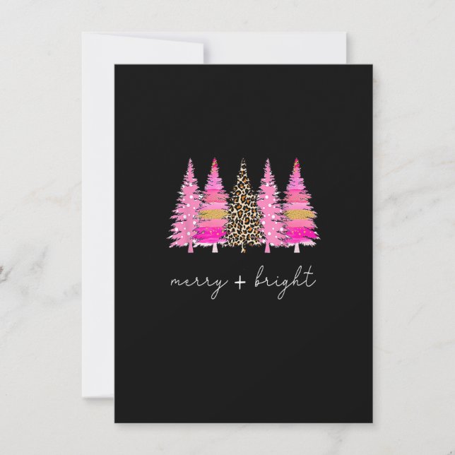 Frohe und helle Leopard rosa Weihnachtsbaum Weihna Einladung (Vorderseite)