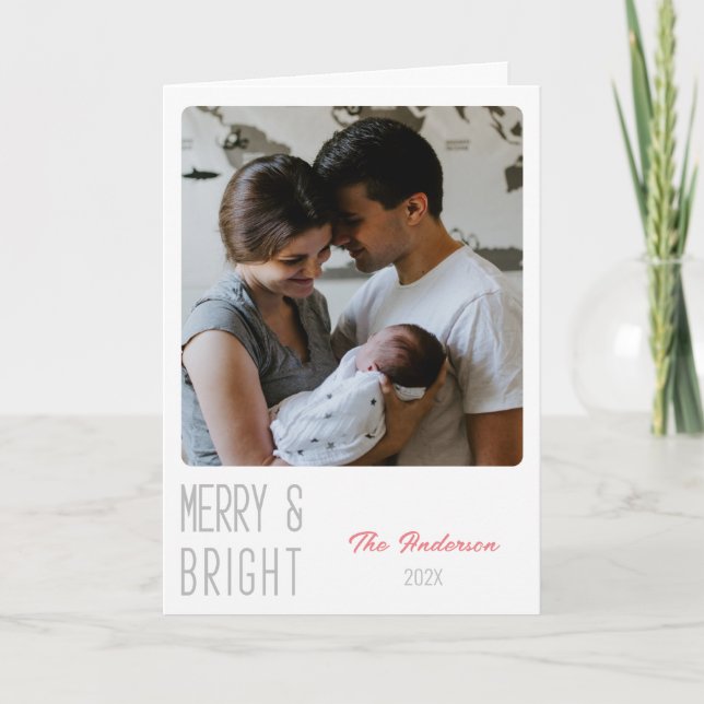 Frohe und helle personalisierte Foto Weihnachtskar Dankeskarte (Vorderseite)