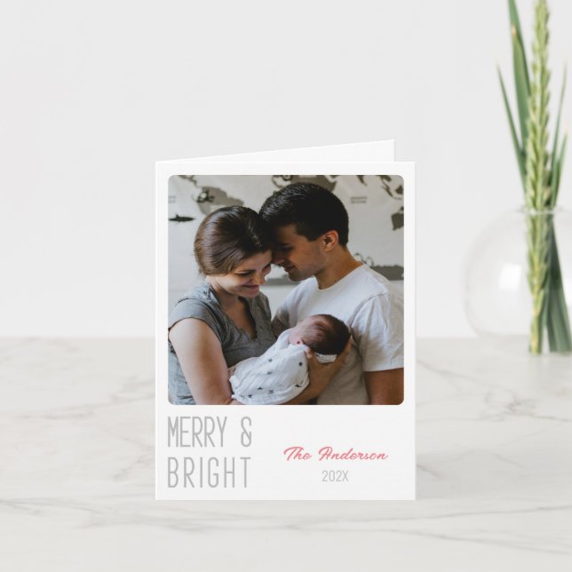 Frohe und helle personalisierte Foto Weihnachtskar Dankeskarte (Vorderseite)