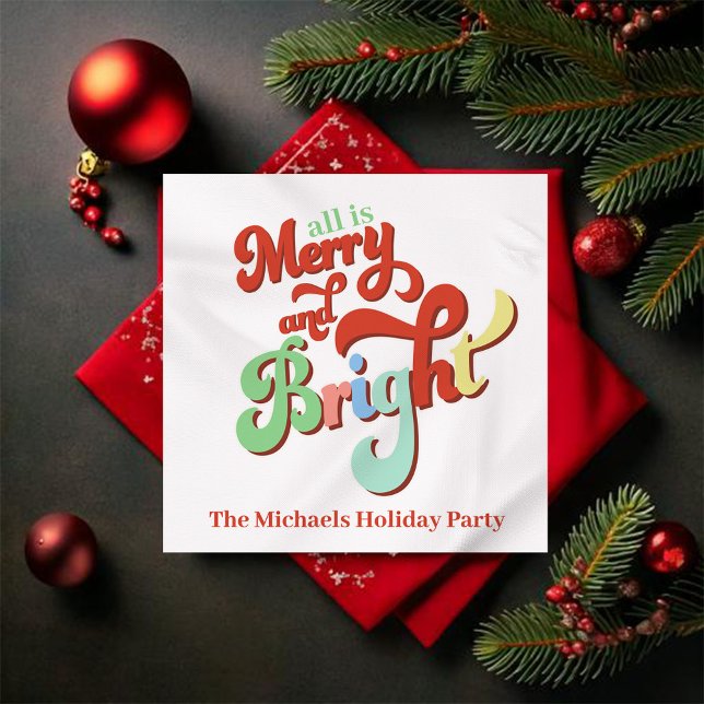 Frohe und helle Retro Weihnachten Serviette (Merry and Bright Custom Party Cocktail Napkins)