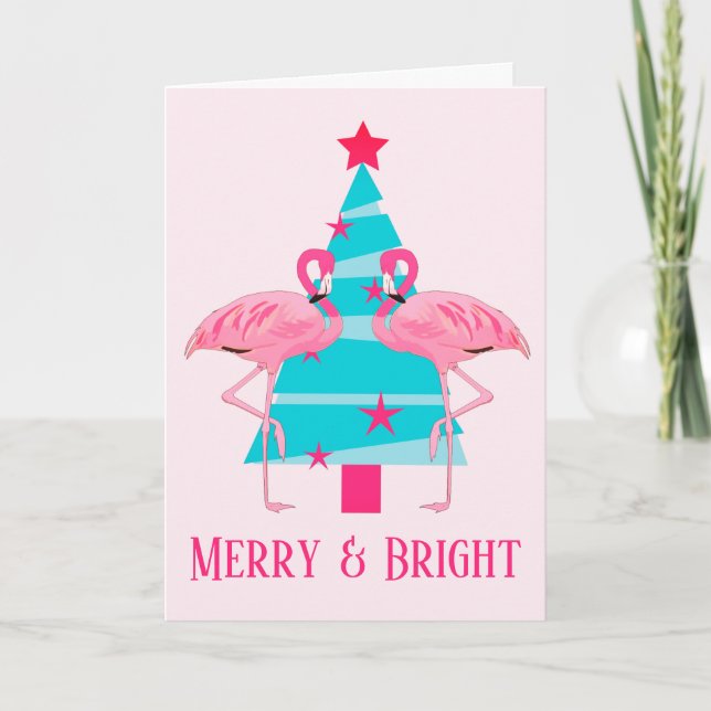 Frohe und helle rosa Flamingo Beach Weihnachten (Vorderseite)