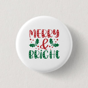 Frohe und helle Rot und Grün Heilige Weihnachten Button
