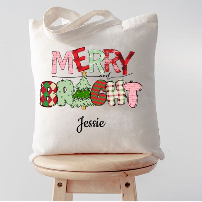 Frohe und helle rote Weihnachten Tragetasche (merry and bright Family holiday merry Christmas Tote Bag)