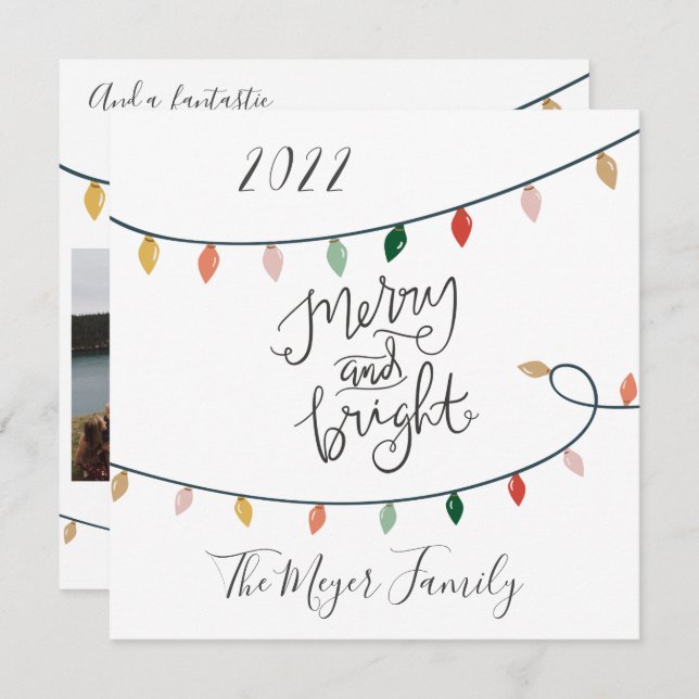 Frohe und helle Script Weihnachten Lichter 3 Foto (Vorne/Hinten)