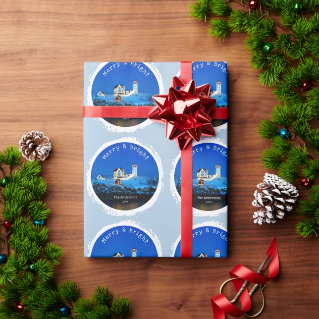 Frohe und helle Snowy Nubble Leuchtturm Weihnachte Geschenkpapier (Feiertagsgeschenk)