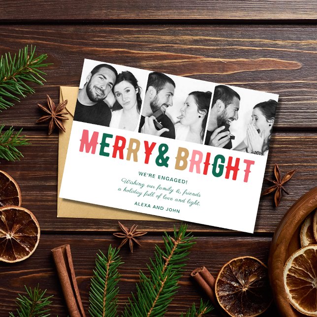 Frohe und helle Verlobung Weihnachtskarte Feiertagskarte (Merry and Bright Engagement Christmas Card)