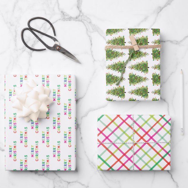 Frohe und helle Weihnachten Geschenkpapier Set (Vorderseite)