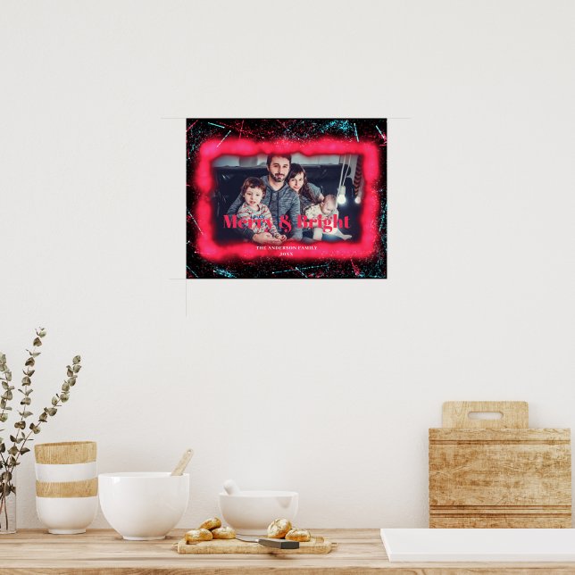 Frohe und helle Weihnachten Glitzer Rotes Foto Rah Poster (Küche)