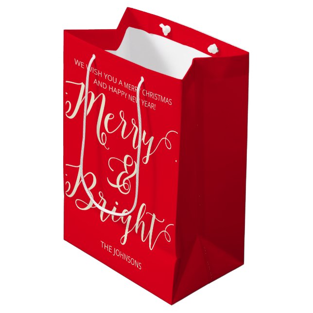 Frohe und helle Weihnachten Mittlere Geschenktüte (Vorderseite Schrägansicht)
