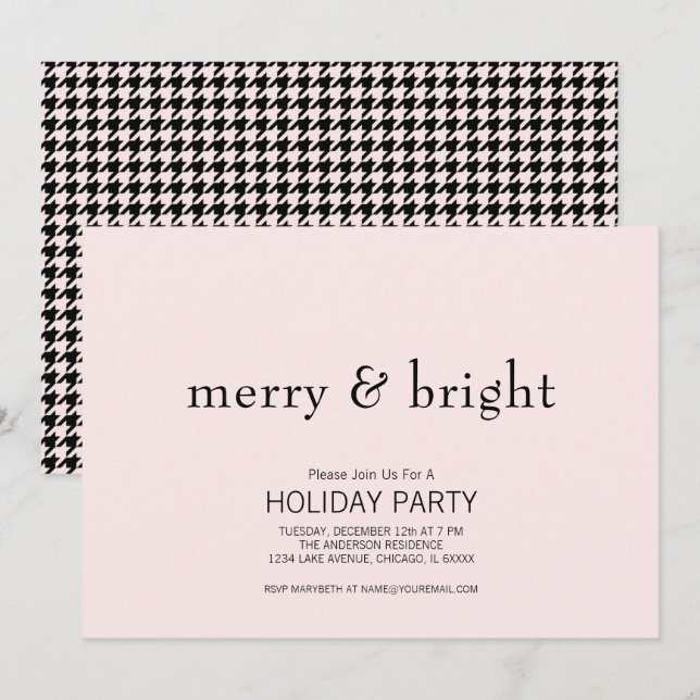 Frohe und helle Weihnachten Pink & Black Holiday Einladung (Vorne/Hinten)