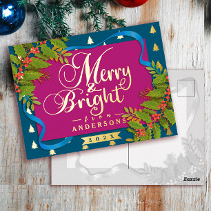 Frohe und helle Weihnachten Red Blue Folien Feiertagspostkarte