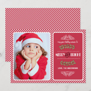 Frohe und helle Weihnachten. Red Stripes Foto Feiertagskarte
