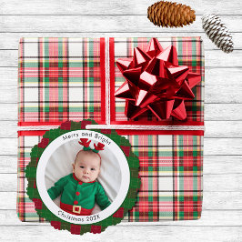 Frohe und helle Weihnachts-Foto Red Green Kariert Ornament Karte