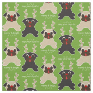 Frohe und helle Weihnachts-Mops-Rentiers Stoff