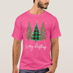 Frohe und helle Weihnachtsbaum Karierter Leopard T-Shirt