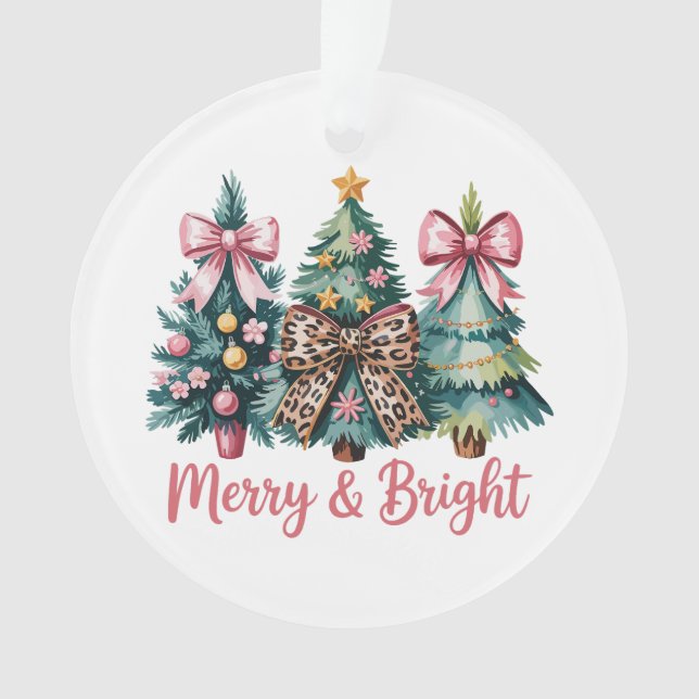 Frohe und helle Weihnachtsbaum Pink Leopard Bow Ornament (Vorderseite)